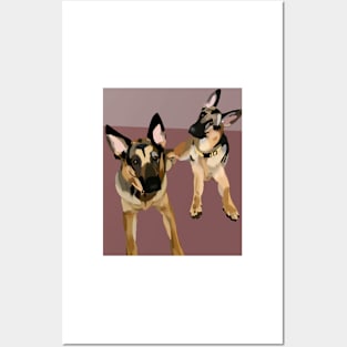 German Shepherd dogs with purple background Posters and Art